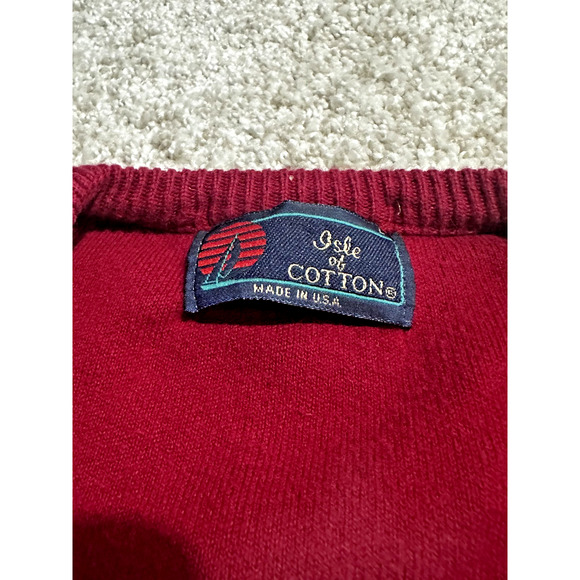 Isle of Cotton Men’s V-Neck Sweater Burgundy Red 100% Cotton Size Large USA Made - Picture 2 of 6